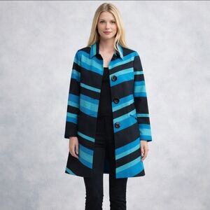Vesti Trench Coat Striped Colorful Whimsical Button Up Chevron Striped  Sz 6